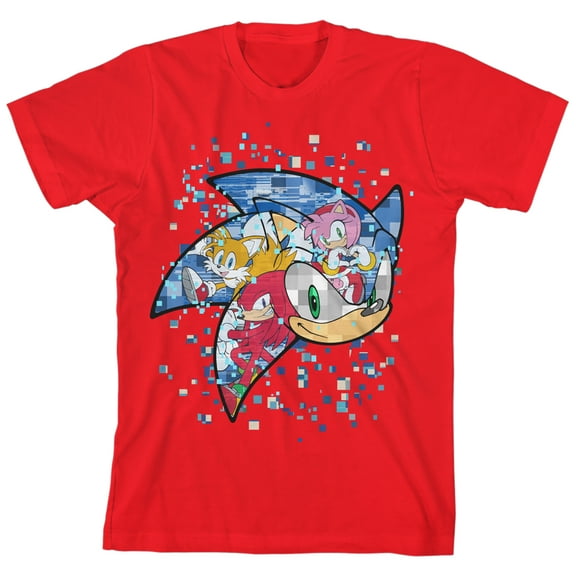 Bioworld Sonic the Hedgehog Mosaic Modern Character Art Youth Red Short Sleeve Tee-M