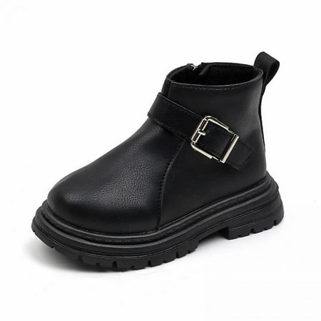 

Baywell Toddler Girl Lace Up Zipper Waterproof Ankle Leather Boots Black US 7.5-12