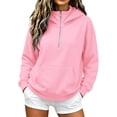thumbnail image 2 of Womens Hoodies Half Zip Up Casual Comfort Fall Clothes 2026,Fleece lined jackets with pockets,Pullover Long Sleeve,travel airport Outfits,y2k sweatshirts,cute loung wear,winter sweaters Pink S, 2 of 7