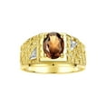 thumbnail image 1 of RYLOS Men's Rings Yellow Gold Plated Silver Designer Nugget Ring Oval 9X7MM Gemstone &  Diamonds  Smoky Quartz Birthstone Rings For Man Size 10, 1 of 7
