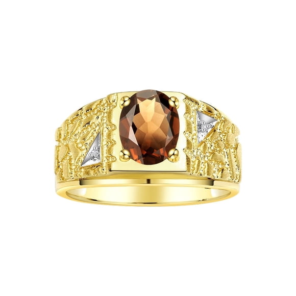 RYLOS Men's Rings 14K Yellow Gold Designer Nugget Ring Oval 9X7MM Gemstone & Diamonds Smoky Quartz June Birthstone Rings For Man Size 8