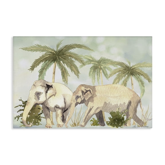Stupell Industries Elephants In The Jungle Animals Painting Wrapped Canvas Canvas Art Print Wall Art, 24 x 16