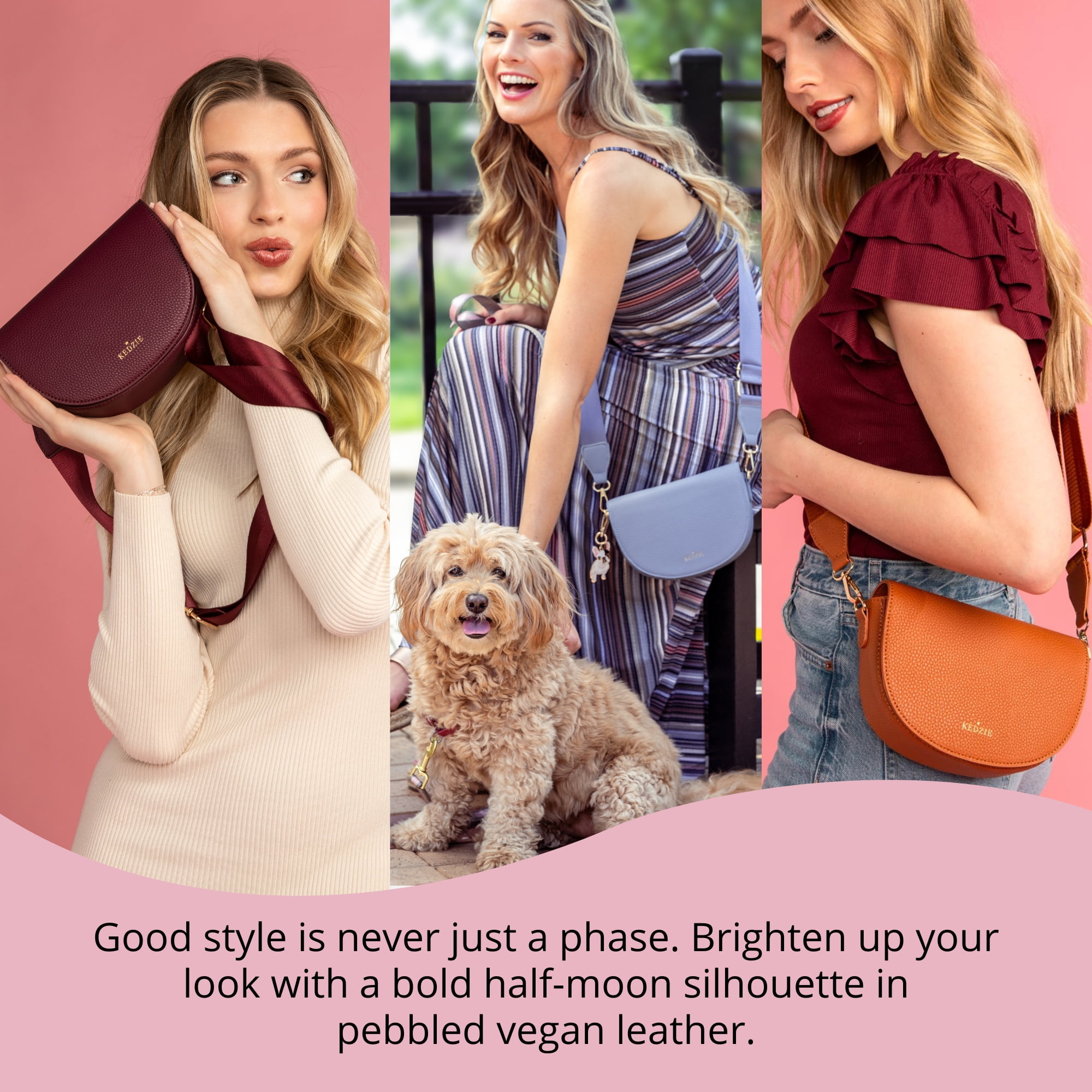 Kedzie Luna Crossbody Bag Shoulder Purse with Removable Strap, Oxblood (Women's)