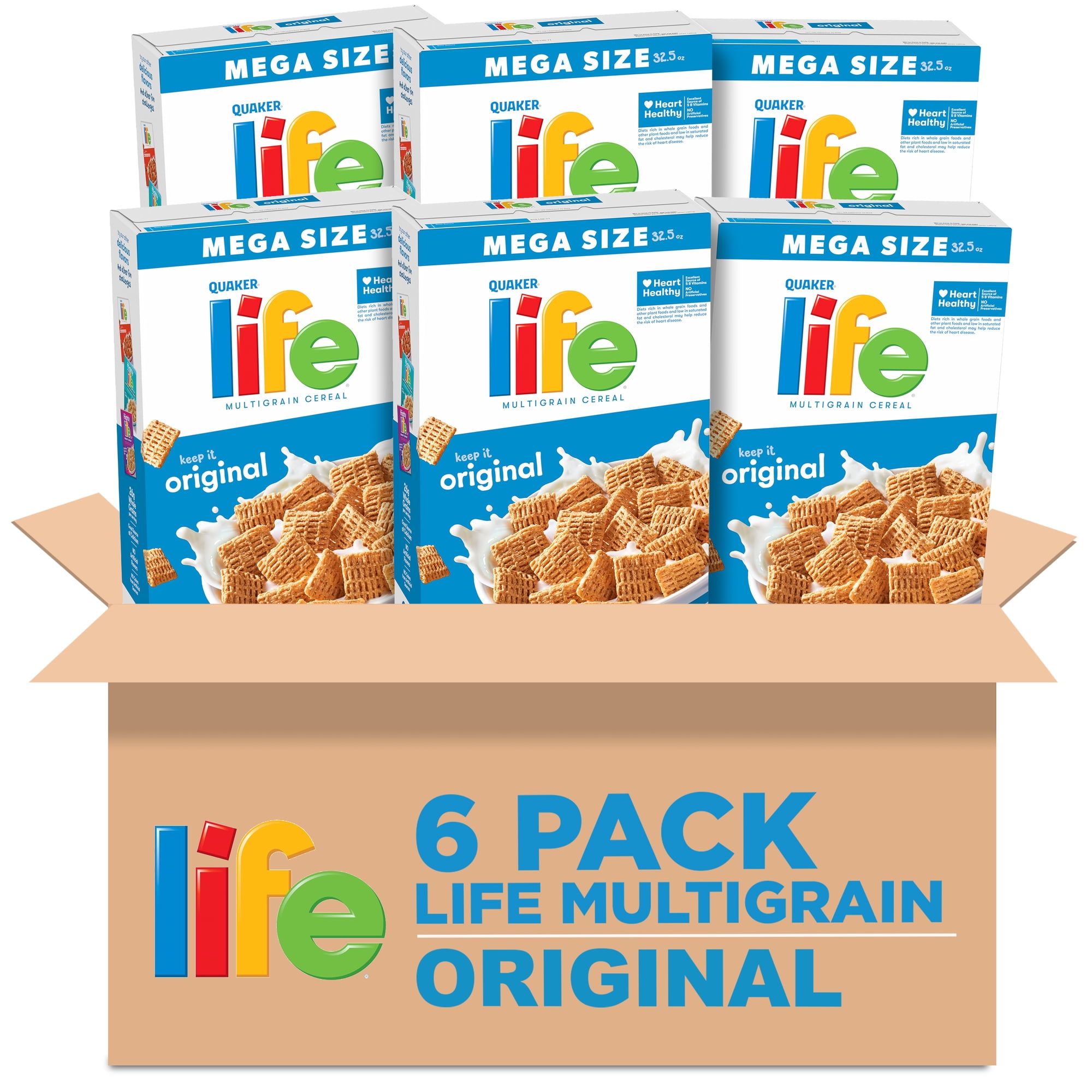 (6 pack) Quaker Life Multigrain Original Crunchy Cereal 32.5 oz box
