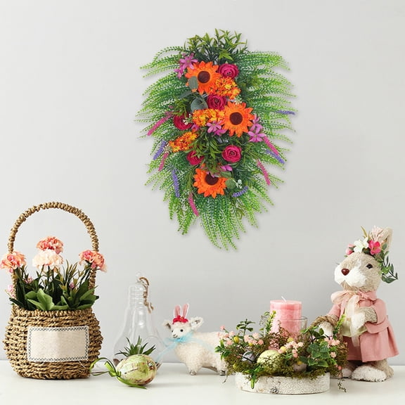 XGFHYJEH Easter Wreath Hanging Decoration Centerpiece Home Furnishing Stairway Swag Front Door Swag Wreath for Window Outdoor