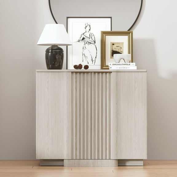 Brafabhome 31.5" Fluted Buffet Cabinet with Storage, 2 Door Accent Sideboard Credenza with Adjustable Shelves, Modern Curved Media Console Coffee Bar Table for Living Kitchen Dining Room | White