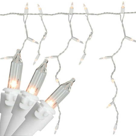 Set of 50 Clear White Mini Window Curtain Icicle Christmas Lights - White Wire