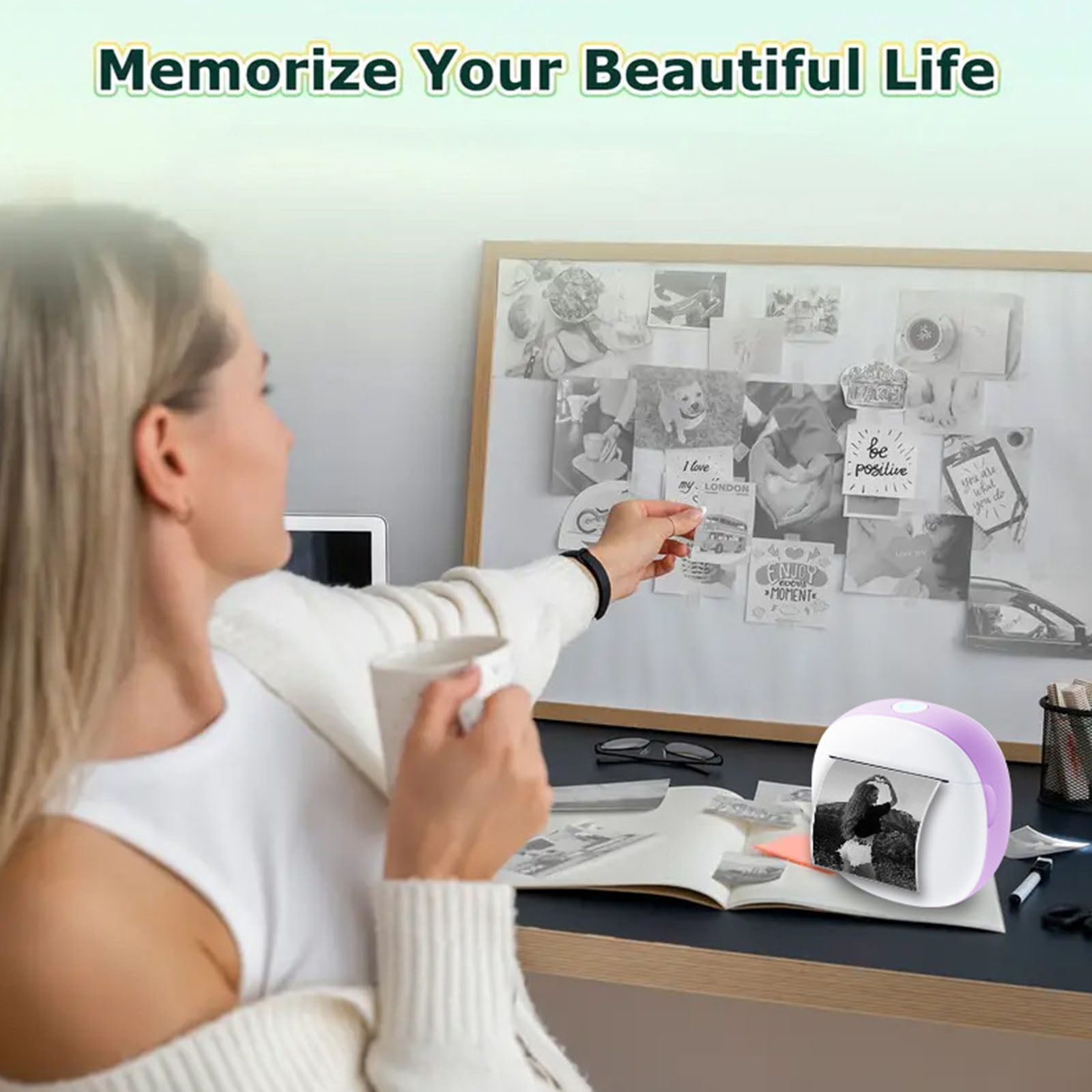 Pocket Sticker Printer Note Maker 1 Roll Paper Included Inkless Wireless Photo Maker for and School
