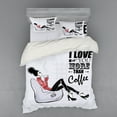 thumbnail image 2 of Saying Duvet Cover Set, Sketch Woman with Mug and I Love You More than Coffee, Bedding Set with Shams and Fitted Sheet, 3 Sizes, by Ambesonne, 2 of 3