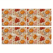 4pcs Pumpkin Maple Leaves Berries Placemats 12x18 inch Thanksgiving Fall Table Decor for Party Kitchen Dining Home Decorations