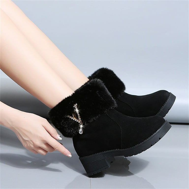 Comfort Fleece Lined Ankle Boots, Thick Botton Anti-slip Lace-up