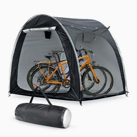 Portable Outdoor Cycling Bike Storage Shed Tent Gray Double Door Thick Silver Oxford Fabric Anti UV