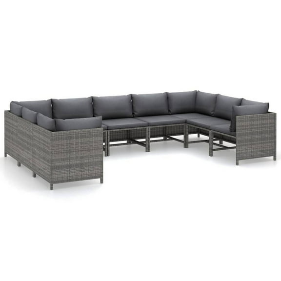 Outdoor 9pc Modular Lounge Sofa Set, Gray Cushions and Poly Rattan