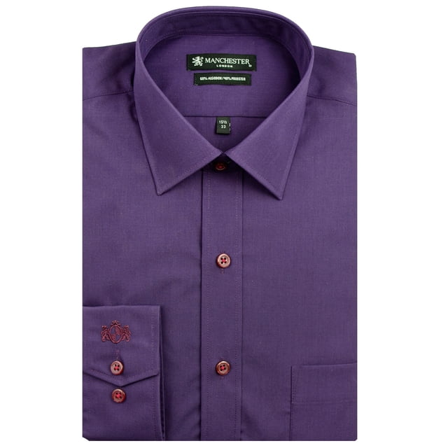 Manchester Camisa de Vestir Regular Fit Purpura, 17" Cuello 35" Manga Manchester 5062G