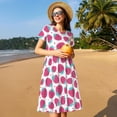 thumbnail image 4 of Naloa Hand Drawn Strawberry Print Womens Summer A-Line Dress with Pockets,Short Sleeve Dresses,Flowy Beach Swing Dress for Vacation Travel, 4 of 6