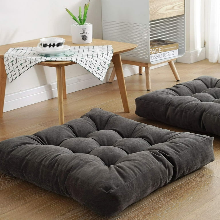 22 Square Floor Pillow, Meditation Pillow Solid Thick Tufted Seat