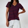 thumbnail image 2 of DHFJKG Women's Striped T Shirts Casual V Neck Short Sleeve Regular Fit Summer Top Casual Graphic Tee Comfortable Tops, 2 of 7