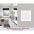 thumbnail image 3 of 2 Gang Rocker - Decorator METAL Wall Plate - Wall Plate for Decorator Style Light Switches, GFCI, Electrical Plug Outlets, Stainless Steel Painted White, UL Listed, 4.5 x 4.5 Inches (Made in USA), 3 of 5