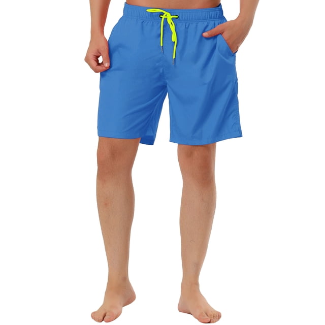 INSPIRAR CHIC Pantalones de baño de verano para hombres con cintura elástica, forro de malla, cortos de surf de 34 pulgadas, color azul