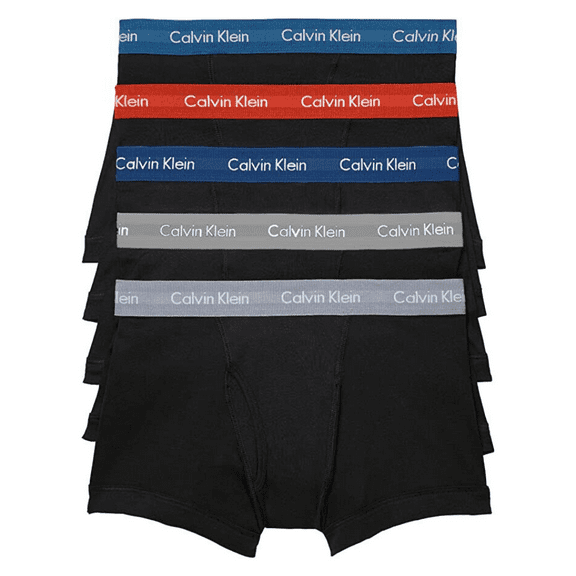 Calvin Klein Men's Cotton Classic fit 5-Pack Trunk, Black w Multi Waistband, XL