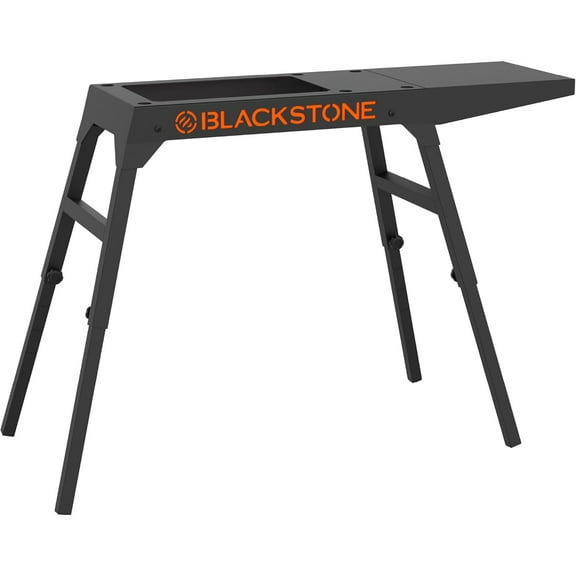 5013 Collapsible 17” and 22” Tabletop Griddle Stand with Adjustable Legs and a Removable Side Shelf, Powder Coated Steel, Black