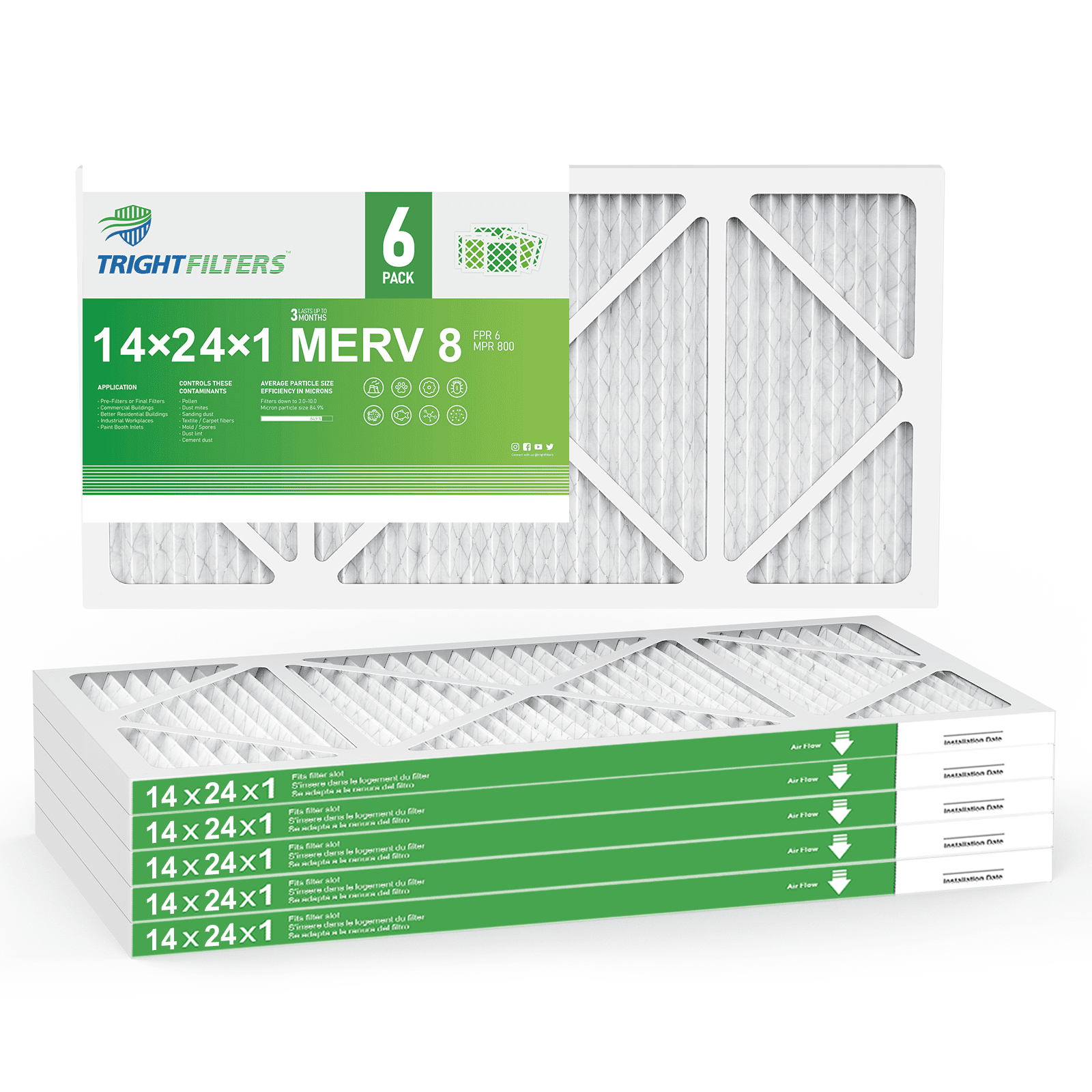 TRIGHTFILTERS 14x24x1 Air Filter MERV 8 Pleated HVAC AC Furnace Filters