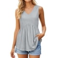 thumbnail image 2 of Tank Tops for Women Lightweight Cotton Linen V Neck Loose Ruffle Flowy Sleeveless Shirt Summer Outfits, 2 of 6