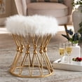 thumbnail image 4 of Bowery Hill Modern Faux Fur Upholstered Gold Finish Metal Ottoman in White, 4 of 6