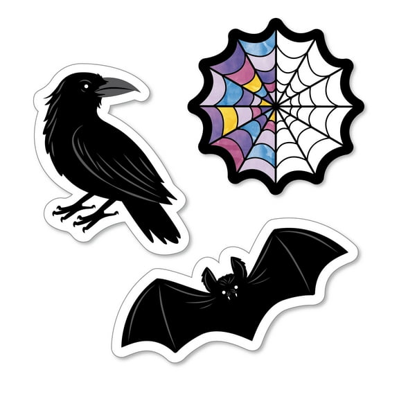 Big Dot of Happiness Goth Girl Small Paper Cutouts, DIY Party Decor Craft, Raven, Bat, Spider Web Stained Glass Window Shaped Party Cut-Outs - 24 Ct