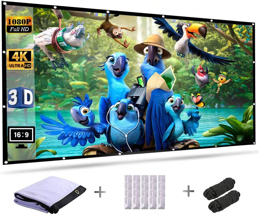 CiBest 100 inch Projector Screen 16:9 HD Foldable Anti-Crease Portable Projector Movies Screen for Home Theater Outdoor Indoor 