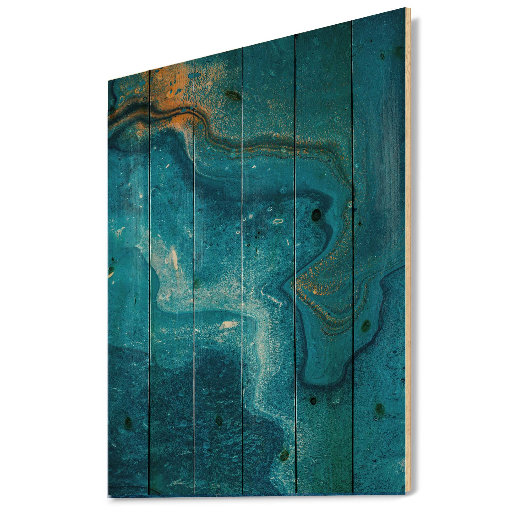 Designart 'Abstract Blue Marble Composition II' Modern Print on Natural Pine Wood