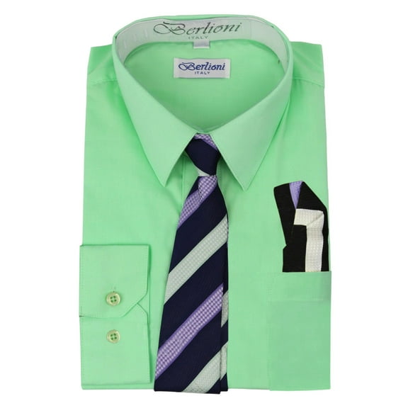 Berlioni Italy Boys Toddlers Long Sleeve Dress Shirt With Tie & Hanky