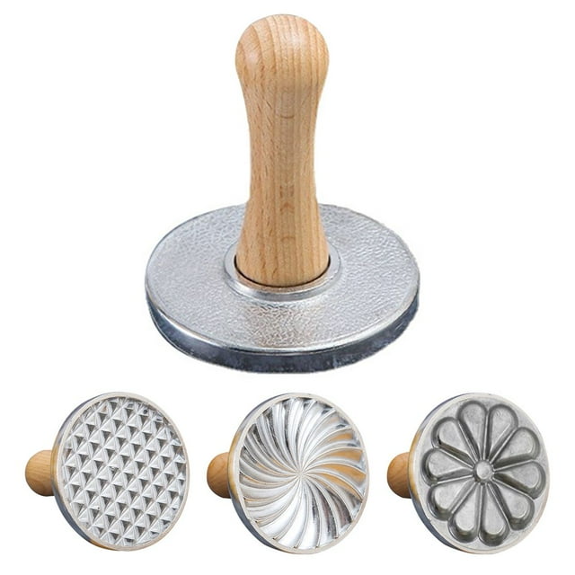 HLONK Moule à Biscuits Rond en Métal avec Poignée en Bois Outil de Cuisson DIY