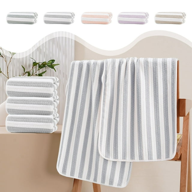 Fiudx Juego de Toallas Faciales de Terciopelo, Franela Supersuave, Secado Absorbente, Elegante Diseño de Rayas de Caramelo, Versátil para El Hogar y Viajes, Juego de 5 Piezas, Tamaño 35 X 75 Cm