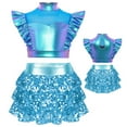 thumbnail image 5 of SiiRoh Girls Metallic Crop Top with Sequin Ruffle Tiered Skirt Sparkly Disco Jazz Dance Outfit Sets Blue 10, 5 of 6