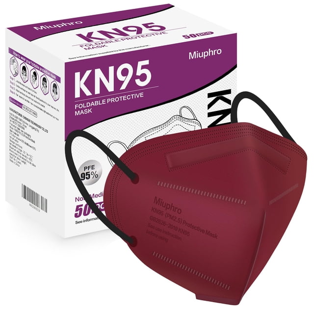 Mascarilla facial Miuphro KN95, respirador desechable, 50 unidades, color rojo