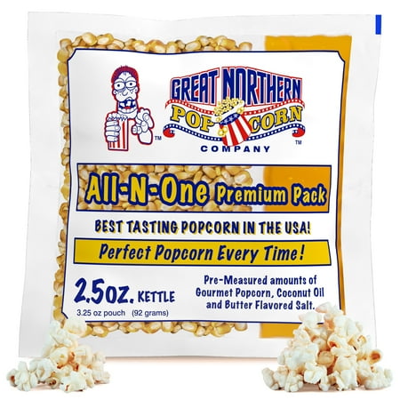 2.5oz Popcorn Machine Popcorn Packets - Pre-Measured, Movie Theater Style, All in One Gourmet Pop Corn Kernels for Popping with Butter Flavored Salt and Oil by Great Northern Popcorn (40 Case)