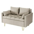 thumbnail image 4 of Homhougo Faux Leather Sofa Couch 44" W Loveseat Sofas with Button Tufted Design and Hand Stitched, Heavy Duty Foundation with Gold Metal Legs, Lift-Up Storage and Bolster Pillows in, Beige, 4 of 6