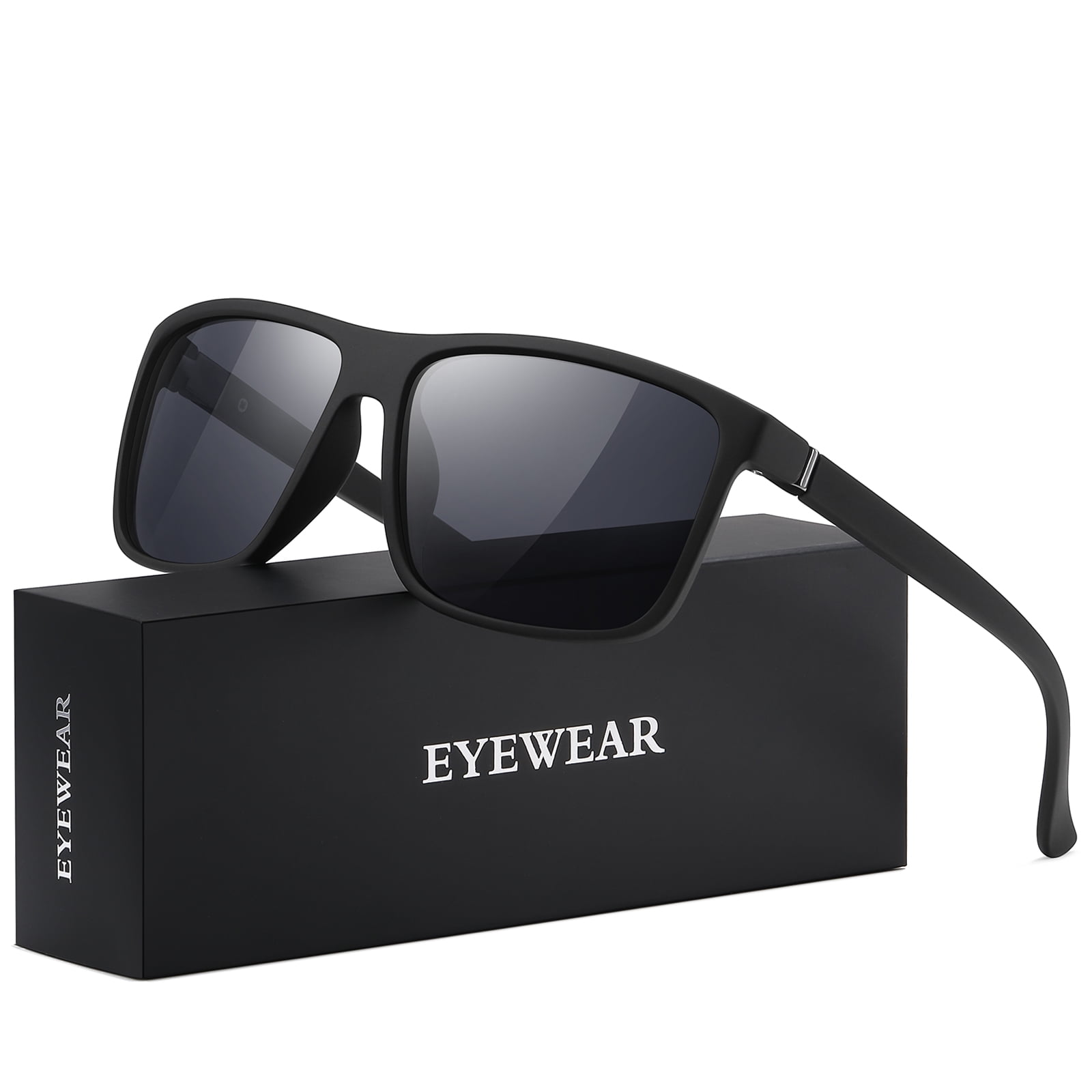 AOMASTE Polarized Sunglasses for Men Women Retro Square Sun Glasses Driving Fishing UV Protection (Black)