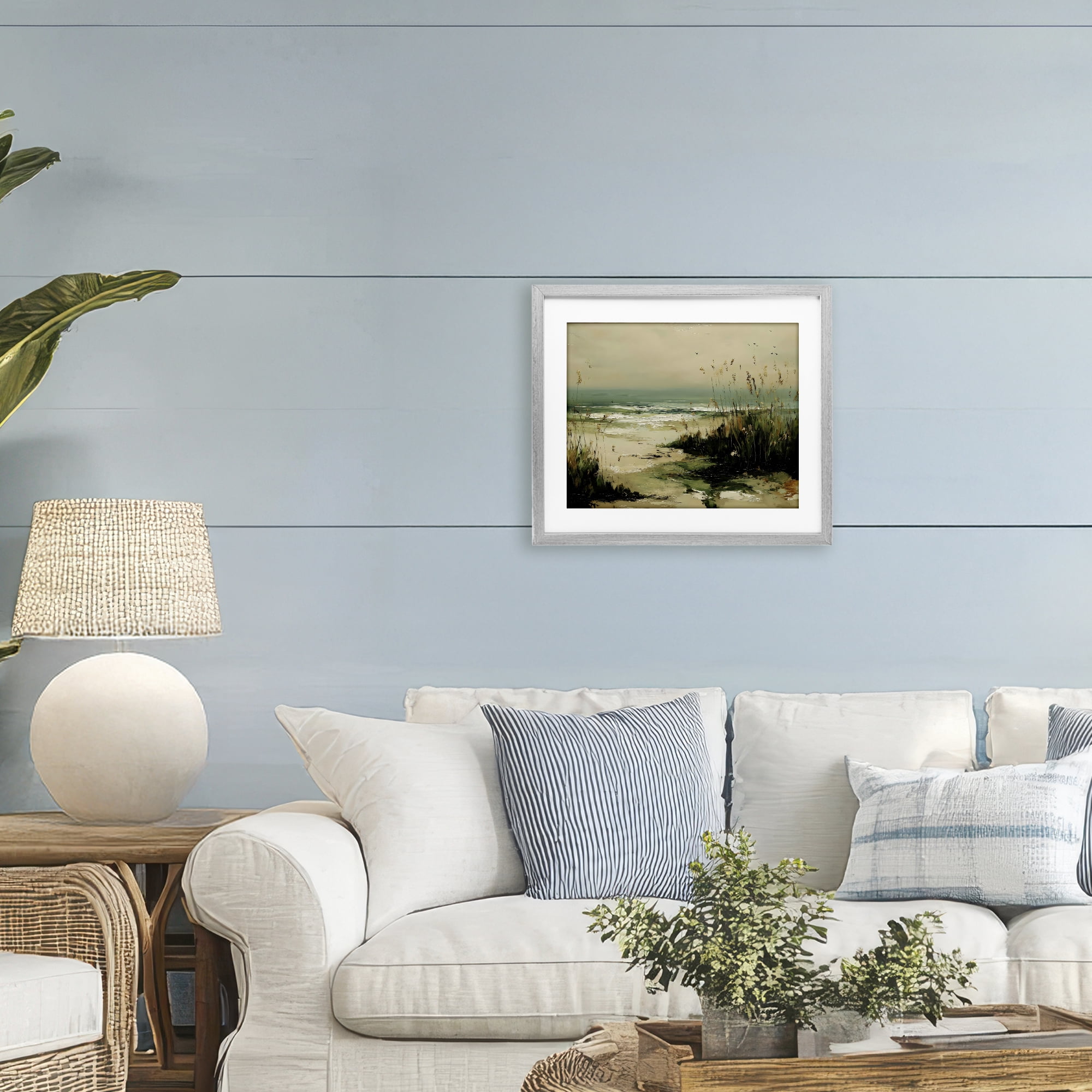 Stupell Industries Sea Oats on the Beach Gray Framed Print Under Glass, design by Franklyn Gregory