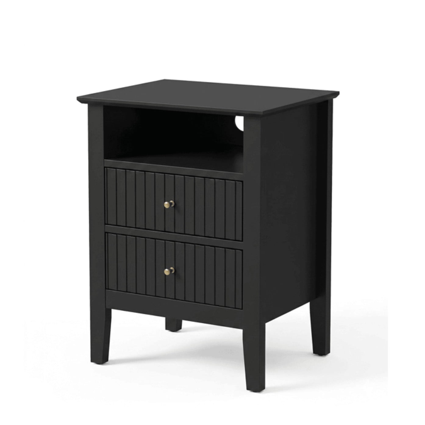 Hommoo 18" Wooden Fluted Nightstand Set of 2, with 2 Drawers & Open Shelf, Modern Bedroom Sofa Side Table, Black