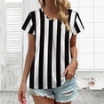 thumbnail image 3 of Black And White Vertical Women's Blouse Short Sleeve Women's Top T-Shirt Spring Summer Clothes, 3 of 7