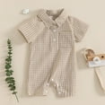 thumbnail image 5 of BRGZLK Toddler Summer Outfits Boys Girls Trendy Checkered Printed Short Jumpsuit Baby Casual Western-Style Crawling Clothes with Pocket Khaki 0-3 Months, 5 of 6