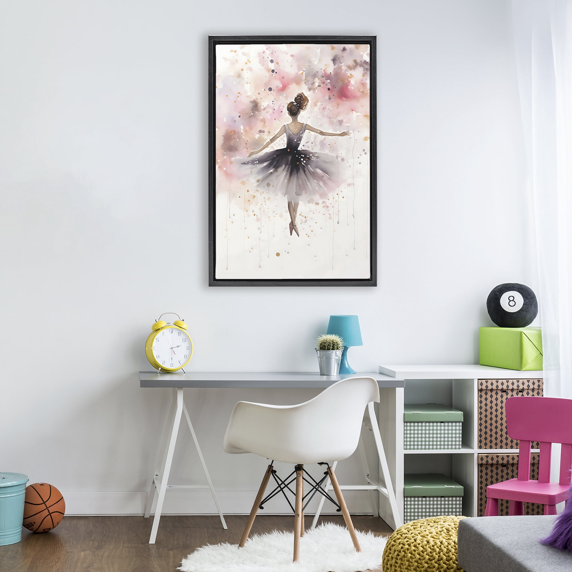 Stupell Industries Watercolor Ballerina Atmosphere Black Framed Floater Canvas Wall Art, design by Creative Studio