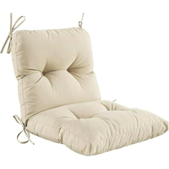 Outdoor Indoor Seat/Back Chair Tufted Cushion,All-Weather Patio Chair Cushion with Ties,for Patio Furniture,Beige