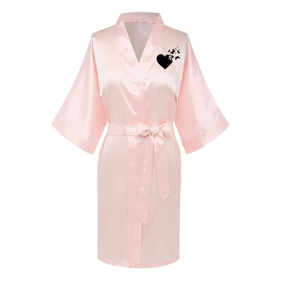 TIMIFIS Silk Robes for Women Plus Size Bride Bridesmaid Party Satin Bathrobe V Neck Sleepwear Loungewear Dressing Gowns with 3/4 Sleeve - Spring/Summer