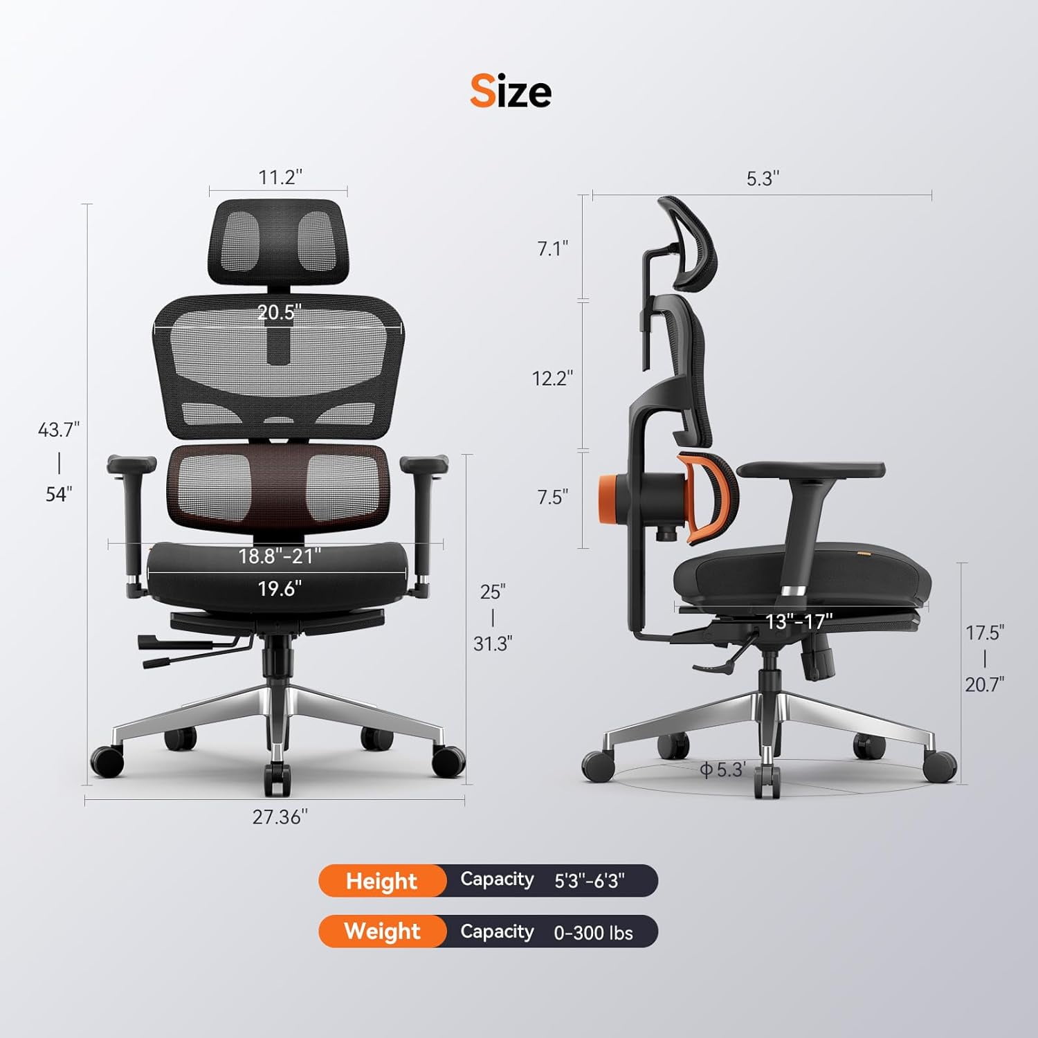 Newtral Ergonomic Office Chair with Footrest- High Back Desk Chair with Unique Adjustable Lumbar Support, Seat Depth Adjustment, Tilt Function, 4D Armrest Recliner Chair for Home Office