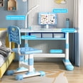 thumbnail image 3 of WETLA Kids Study Desk Chair Set, Height Adjustable Toddlers Writing Table with Tiltable Reading Stand LED Table Light, Living Room Bedroom Children Learning Table with Large Drawer, 3 of 8