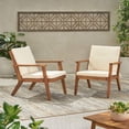 thumbnail image 2 of Christopher Knight Home Carlos Outdoor Acacia Wood Club Chairs with Cushions Set of 2, Brown Patina Finish, Cream, 2 of 9