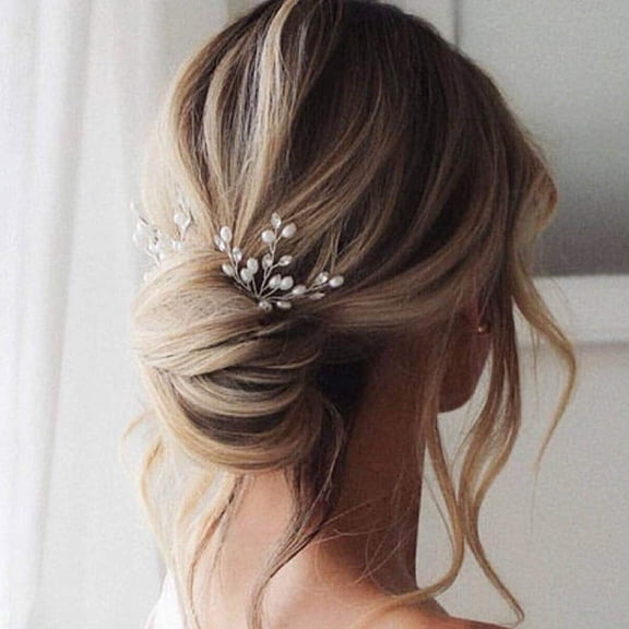 Bridal Hair Pins Flower Bride Headpieces Pearls Hair Clips Crystal Wedding Hair Accessories for Brides and Bridesmaids(Pack of 3) (Silver)